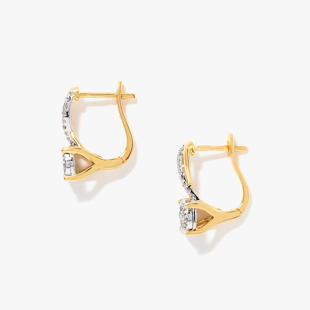 Diamond Cluster Hook Earrings in 10K Yellow and White Gold (0.21 ct tw