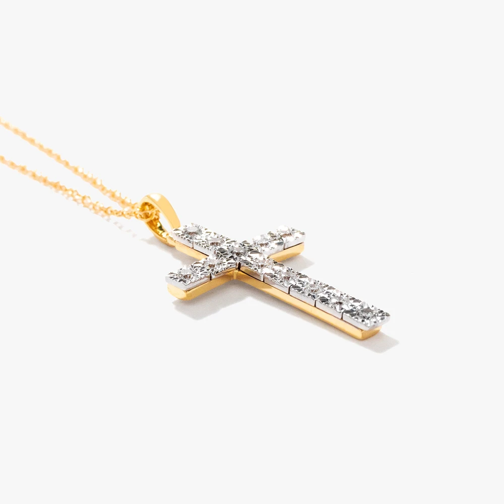 10K Yellow Gold Diamond Cross Pendant (0.15ct tw)