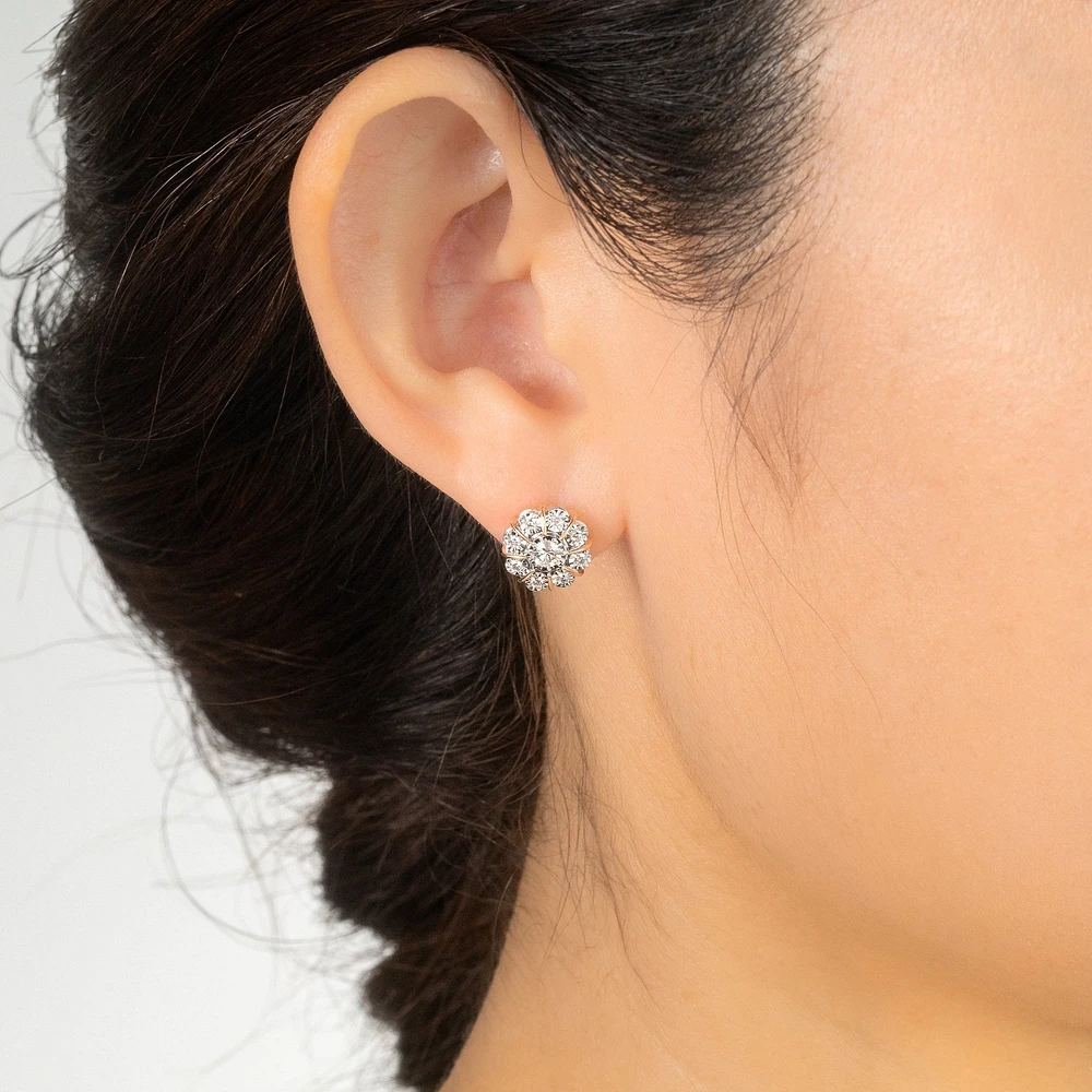 Diamond Cluster Round Stud Earrings in 10K Yellow and White Gold (0.40