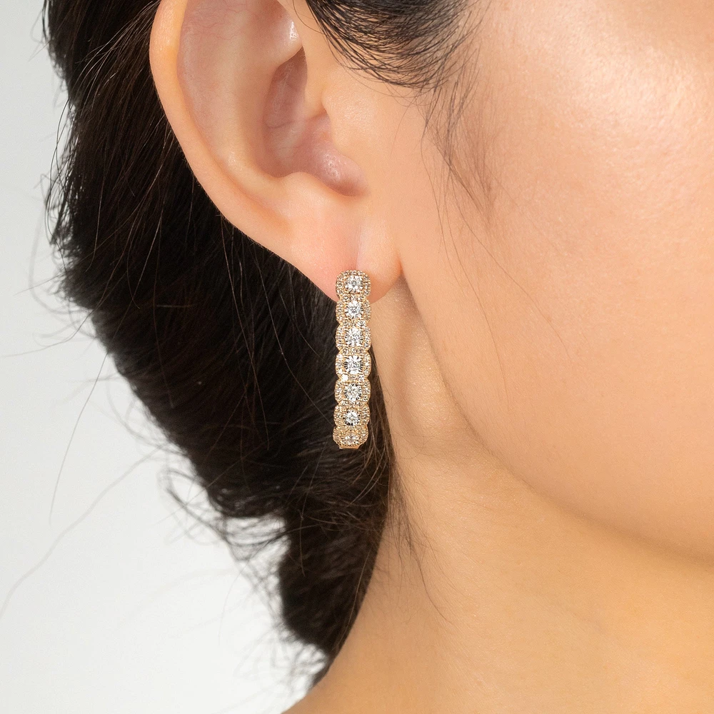 J Hoop Earrings in 10K Yellow and White Gold (1.00 ct tw)