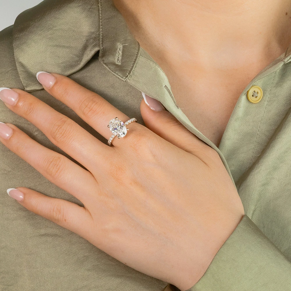 Oval Lab-Grown Diamond Engagement Ring with Hidden Halo 14K Yellow
