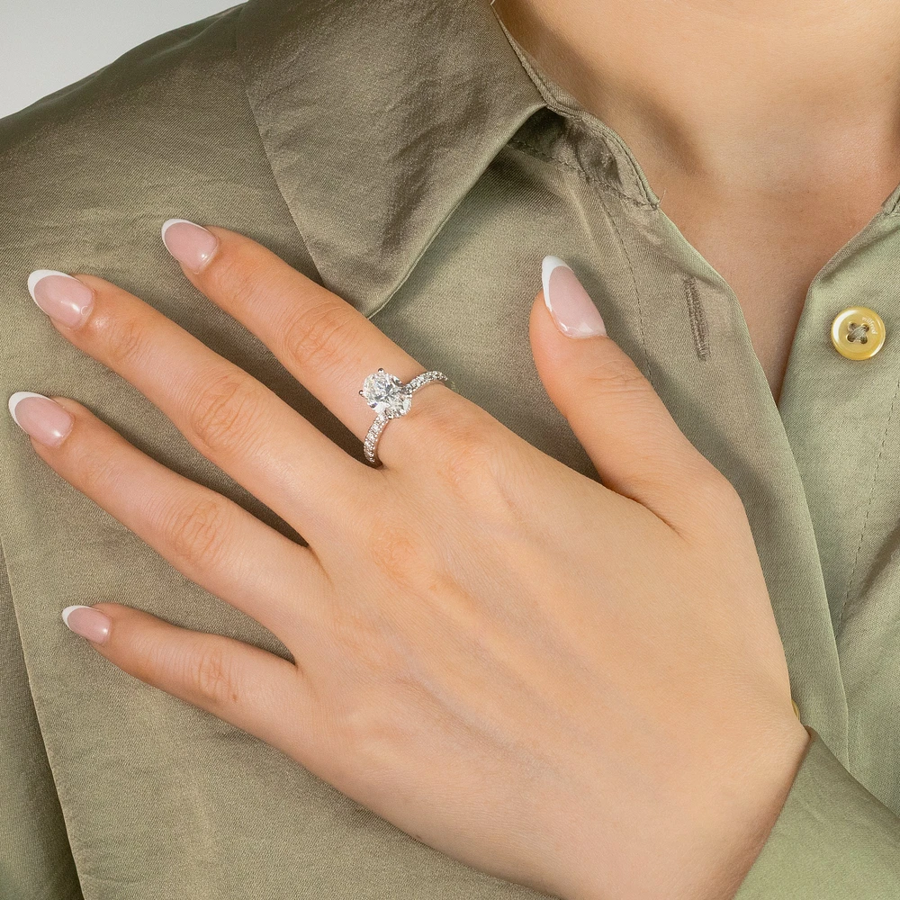 Oval Lab-Grown Diamond Engagement Ring with Hidden Halo 14K White G