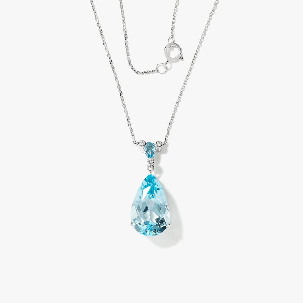 Blue Topaz Necklace in 10K White Gold