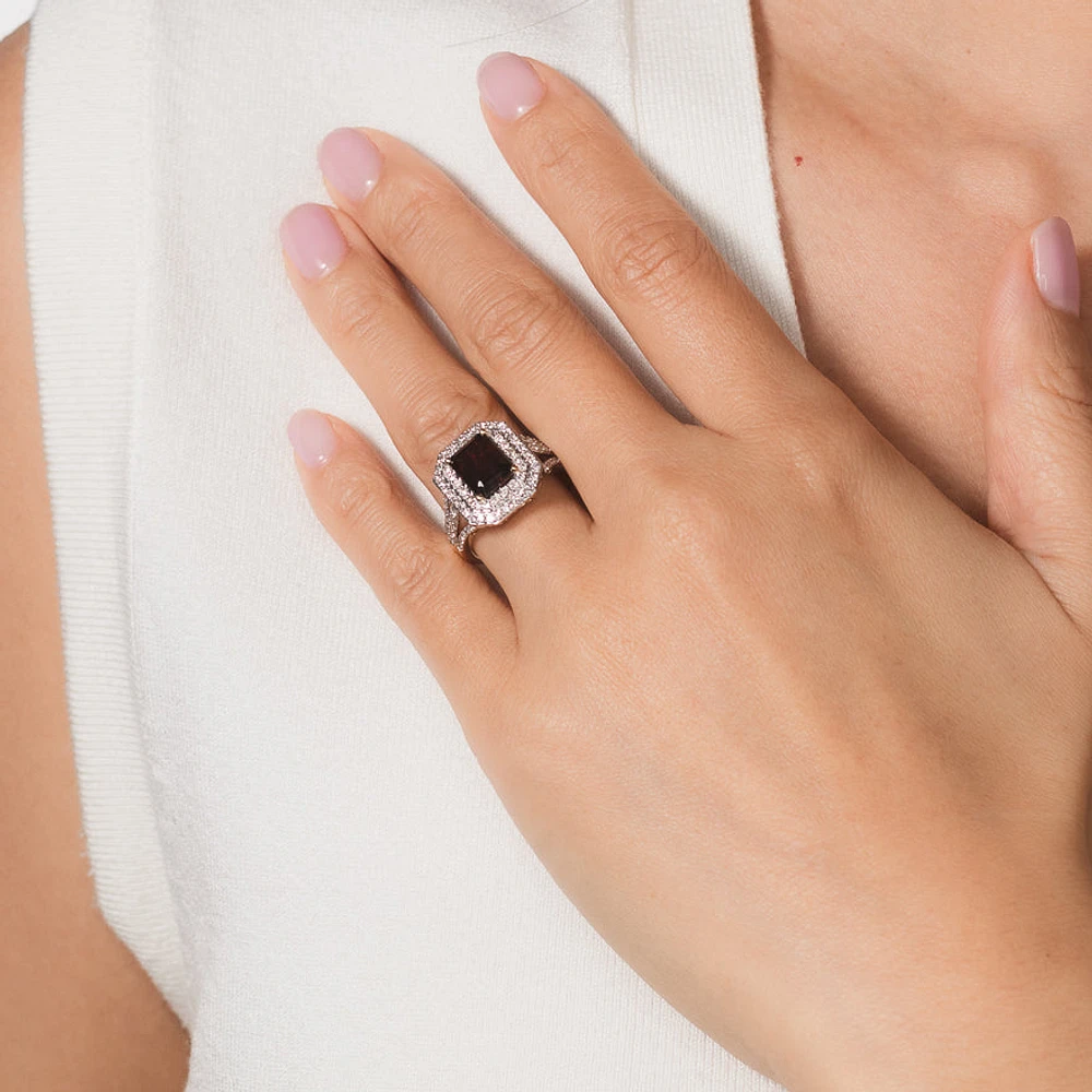 Garnet Ring with Diamond Accents 10K Yellow Gold