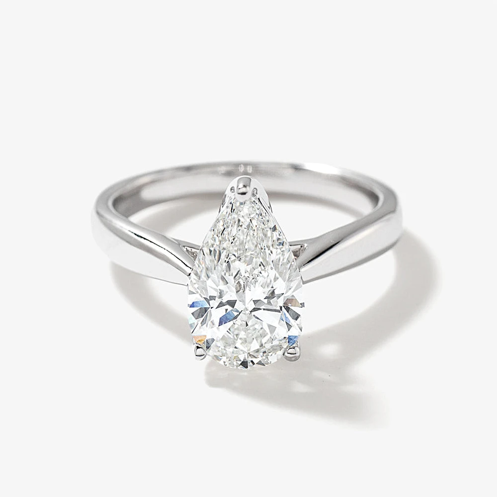 Lab Grown Pear Cut Diamond Engagement Ring 14K White Gold (2.00 ct