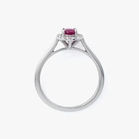 Oval Ruby and Diamond Halo Ring 10K White Gold (0.12 ct tw)