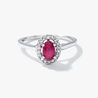 Oval Ruby and Diamond Halo Ring 10K White Gold (0.12 ct tw)