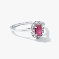 Oval Ruby and Diamond Halo Ring 10K White Gold (0.12 ct tw)