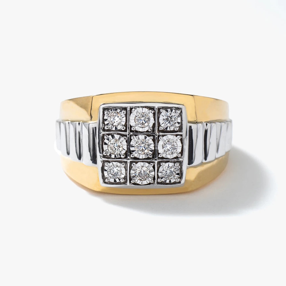 Men’s 10K Two-Tone Yellow and White Gold Diamond Cluster Ring (0.25ct