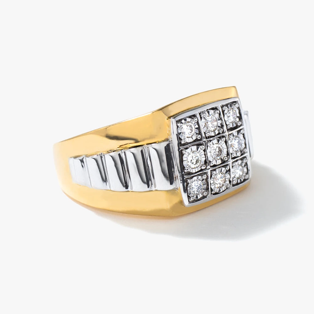 Men’s 10K Two-Tone Yellow and White Gold Diamond Cluster Ring (0.25ct