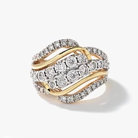 Diamond Cluster Dinner Ring 10K Yellow and White Gold (0.75 ct tw)