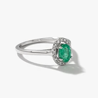 Oval Emerald and Diamond Halo Ring 10K White Gold (0.12 ct tw)