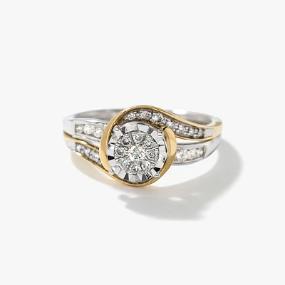 10K Yellow and White Gold Diamond Cluster Ring (0.25 ct tw)