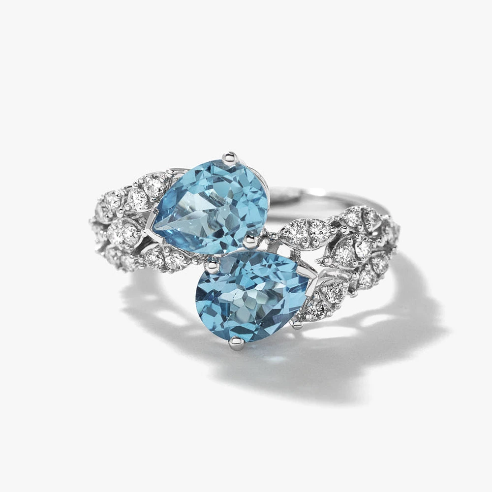 Blue Topaz Bypass Ring in 10K White Gold