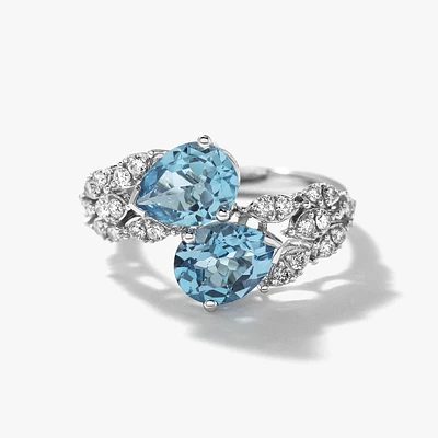 Blue Topaz Bypass Ring in 10K White Gold