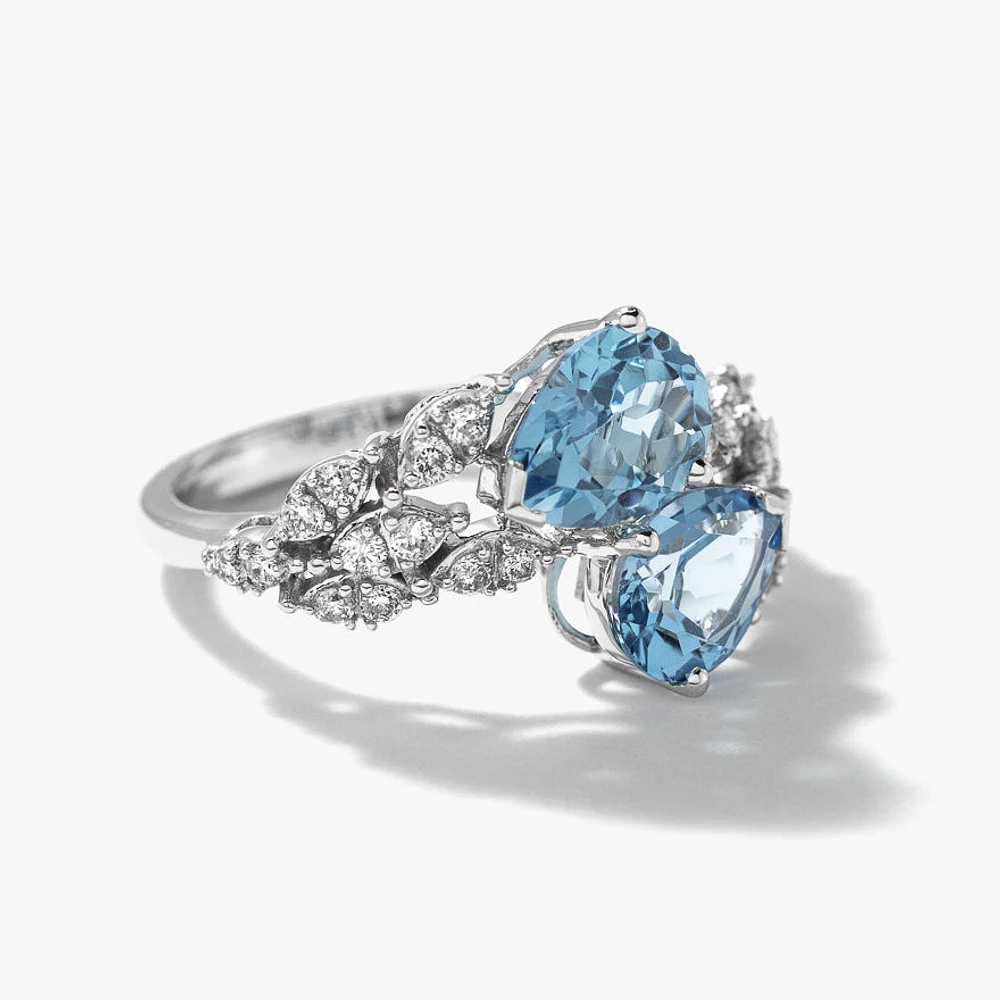 Blue Topaz Bypass Ring in 10K White Gold