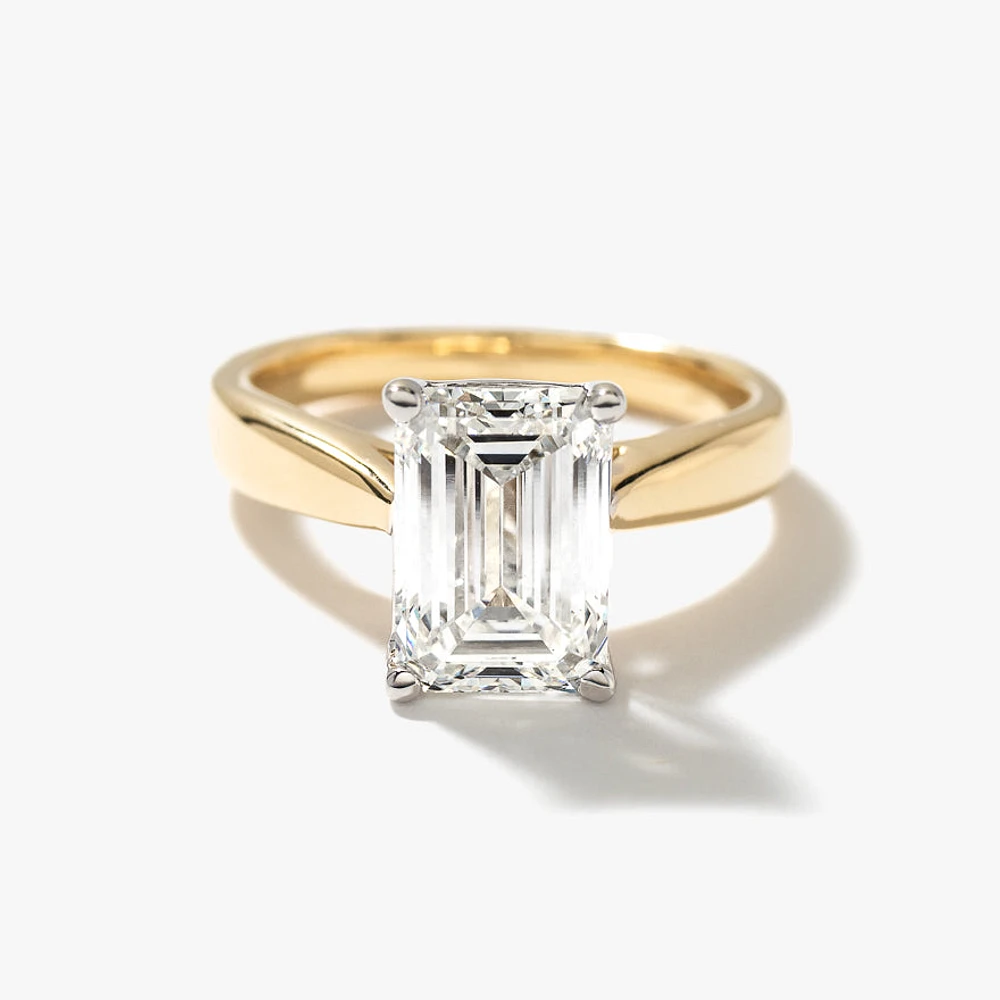 Lab Grown Emerald Cut Diamond Engagement Ring 14K Yellow Gold (3.00