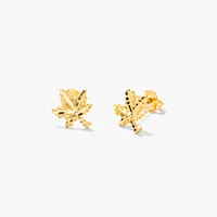 Maple Leaf Diamond Cut Stud Earrings in 10K Yellow Gold