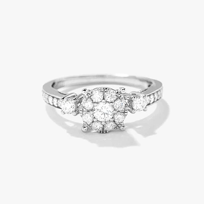 Diamond Cluster Ring 10K White Gold (0.66 ct tw)