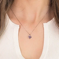 Heart Shaped Amethyst and Diamond Pendant Crafted In 10K White Gold