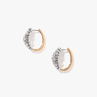 Diamond Cluster Hoop Earrings In 10K Yellow and White Gold (1.00 ct tw