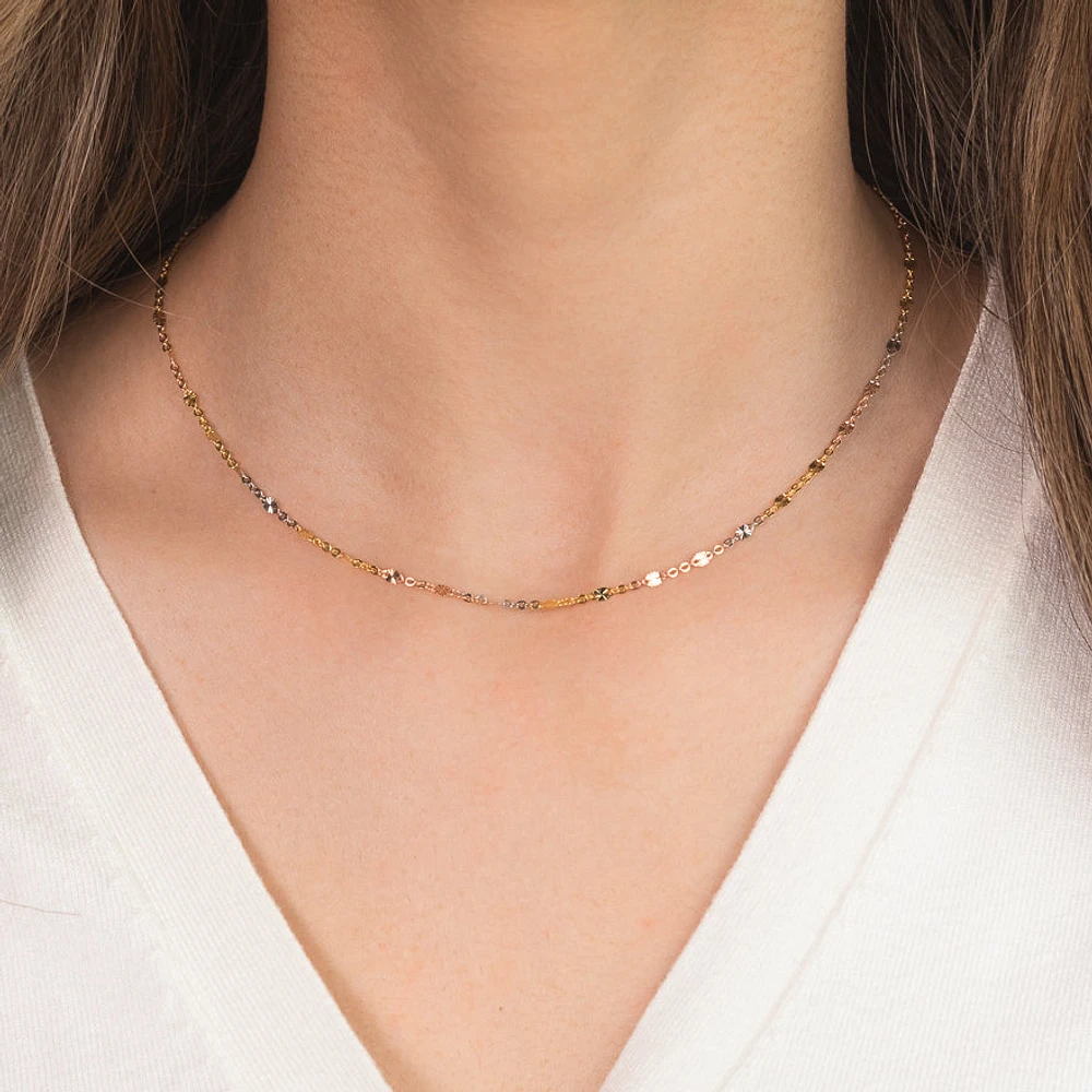 Diamond Cut Disc Necklace in 10K Yellow Rose and White Gold