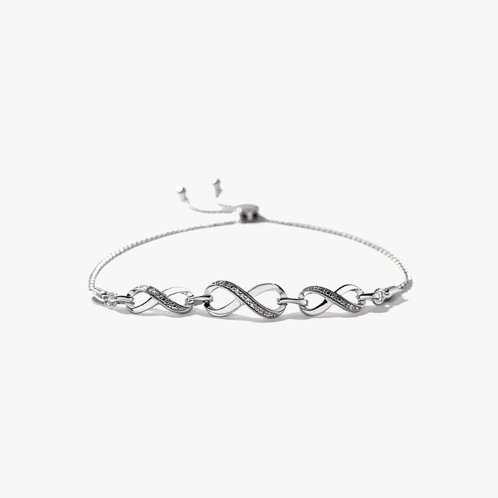 Infinity Bolo Style Bracelet in 10K White Gold (0.05 ct tw)