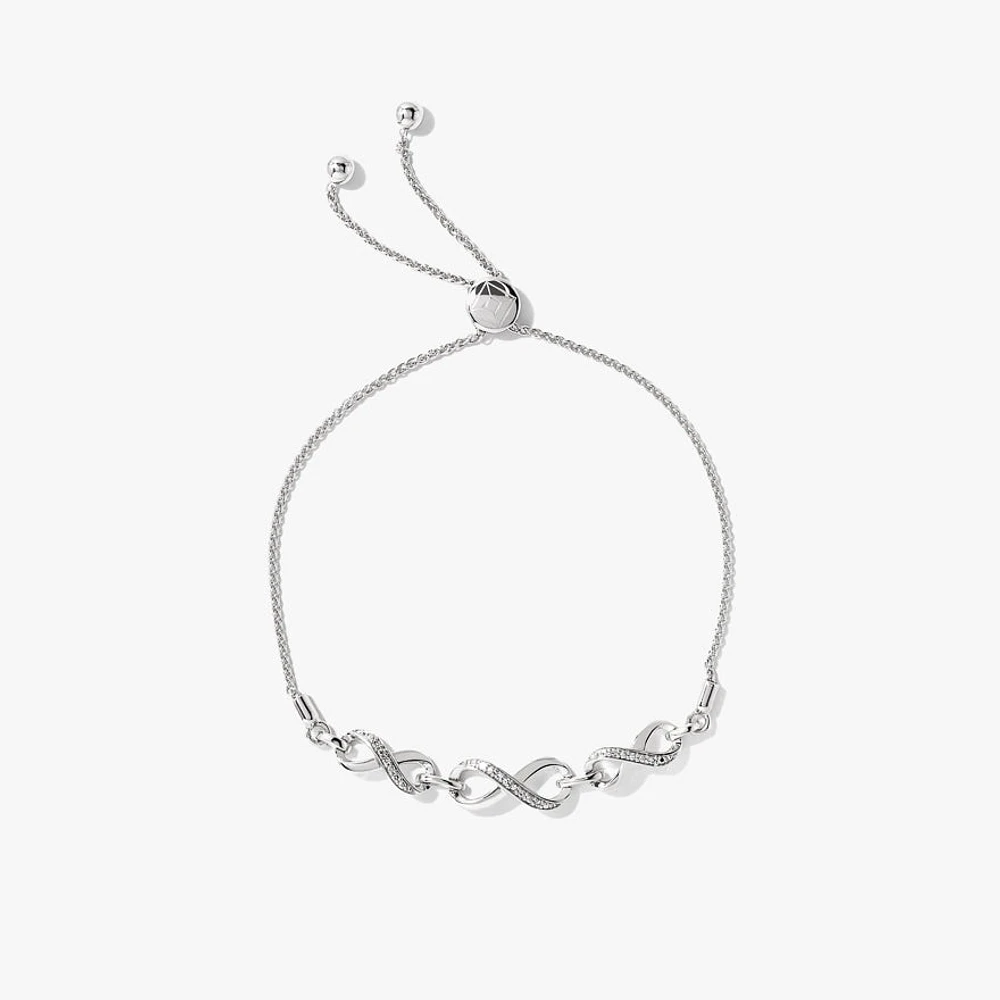 Infinity Bolo Style Bracelet in 10K White Gold (0.05 ct tw)