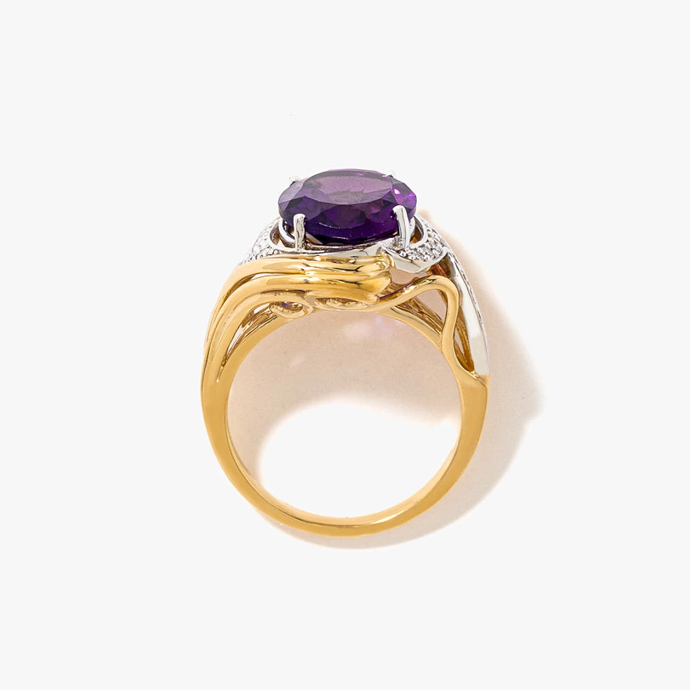 Amethyst Ring 10K Yellow and White Gold