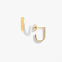 J-Hoop Stud Earrings in 10K Yellow Gold