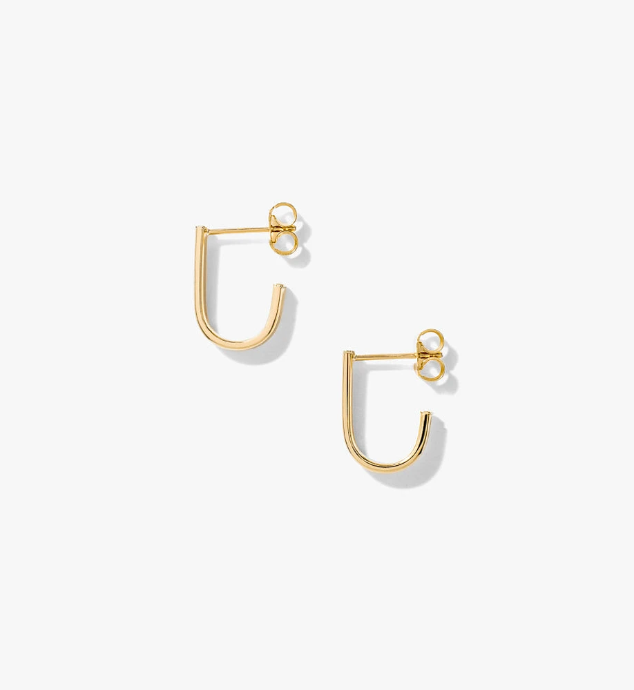 J-Hoop Stud Earrings in 10K Yellow Gold