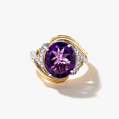 Amethyst Ring 10K Yellow and White Gold