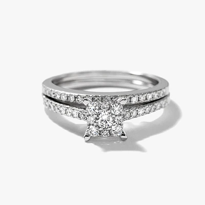 Diamond Cluster 2 Ring Set in 14K White Gold