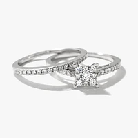 Diamond Cluster 2 Ring Set in 14K White Gold