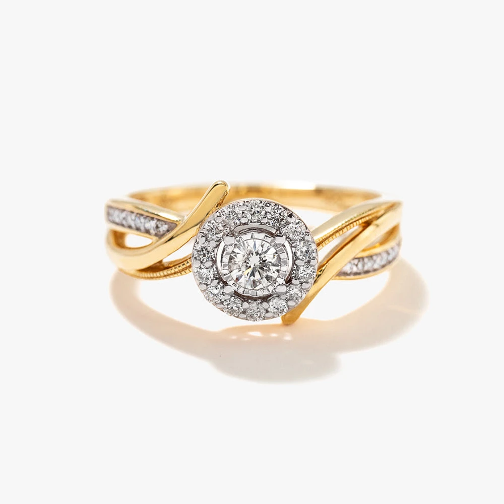 10K Yellow and White Gold Diamond Cluster Ring (0.25 ct tw)