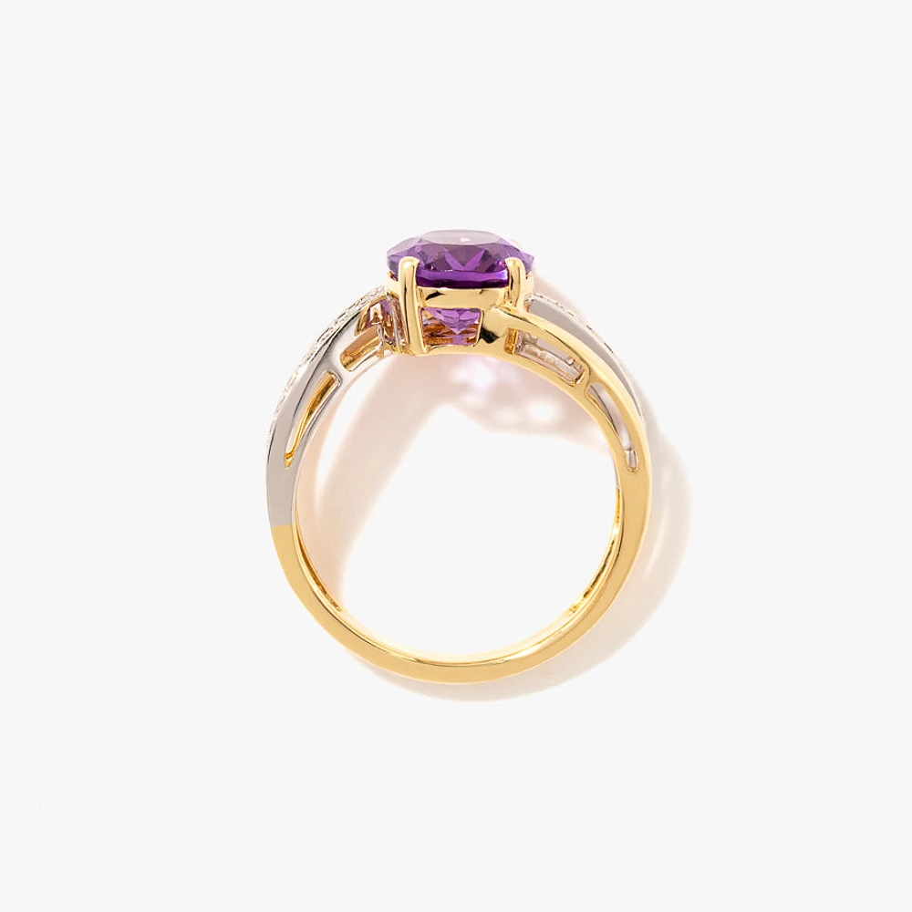 Amethyst Ring 10K Yellow and White Gold