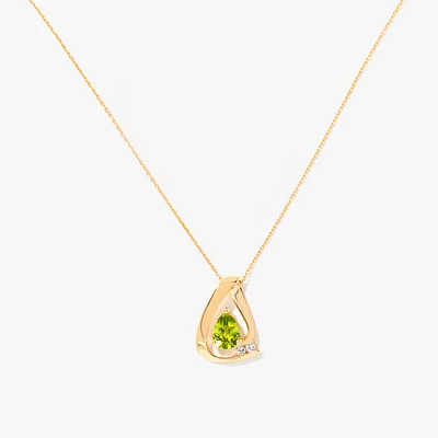 Pear Shaped Peridot Necklace in 10K Yellow Gold