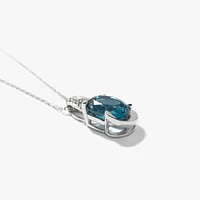 Blue Topaz Pendant Necklace with Diamond Accents in 10K White Gold