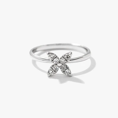 Diamond Cluster Ring with Petal Motif 10K White Gold (0.15 ct tw)