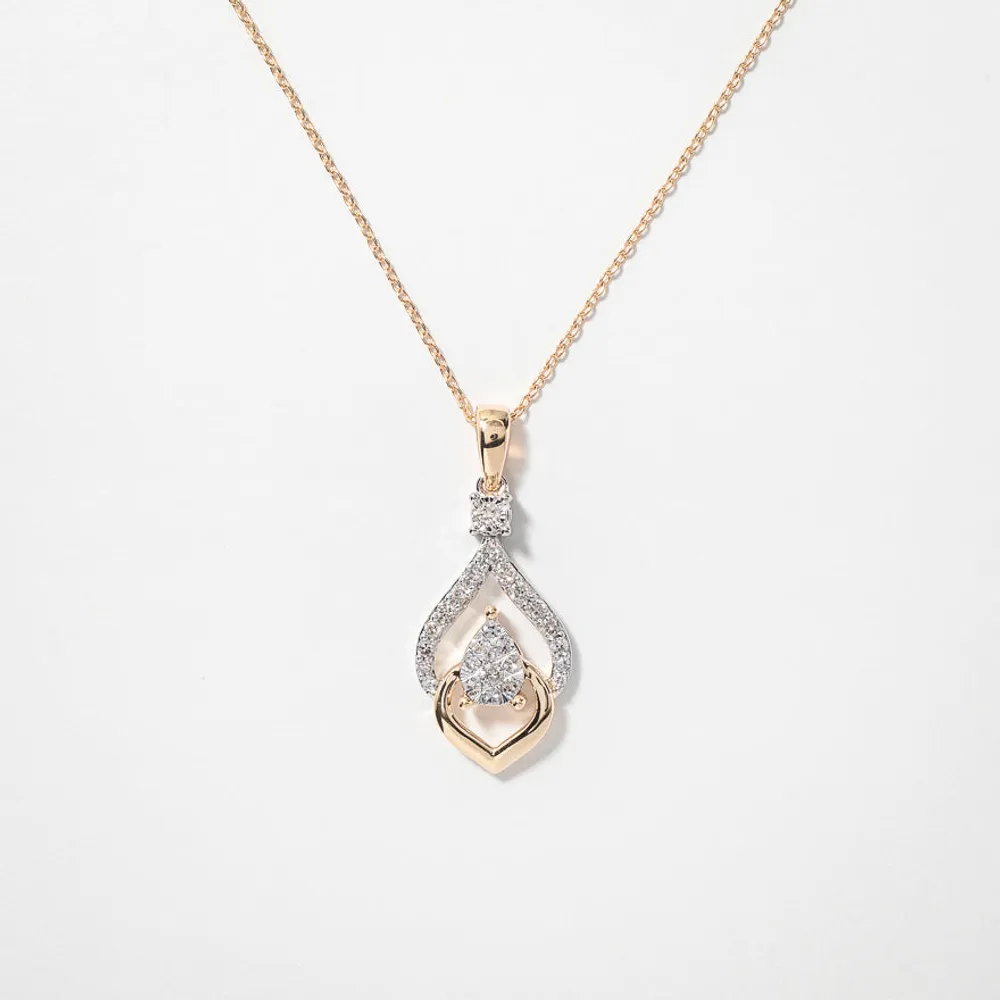 Diamond Cluster Necklace in 10K White and Yellow Gold (0.25 ct tw)