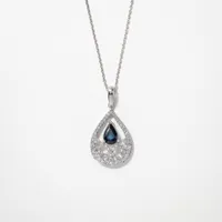 Sapphire Necklace With Diamond Cluster Accent in 10K White Gold