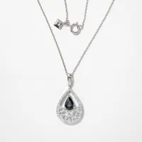 Sapphire Necklace With Diamond Cluster Accent in 10K White Gold