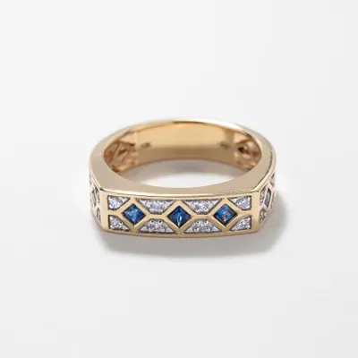 Sapphire and Diamond Men's Ring 10K Yellow Gold