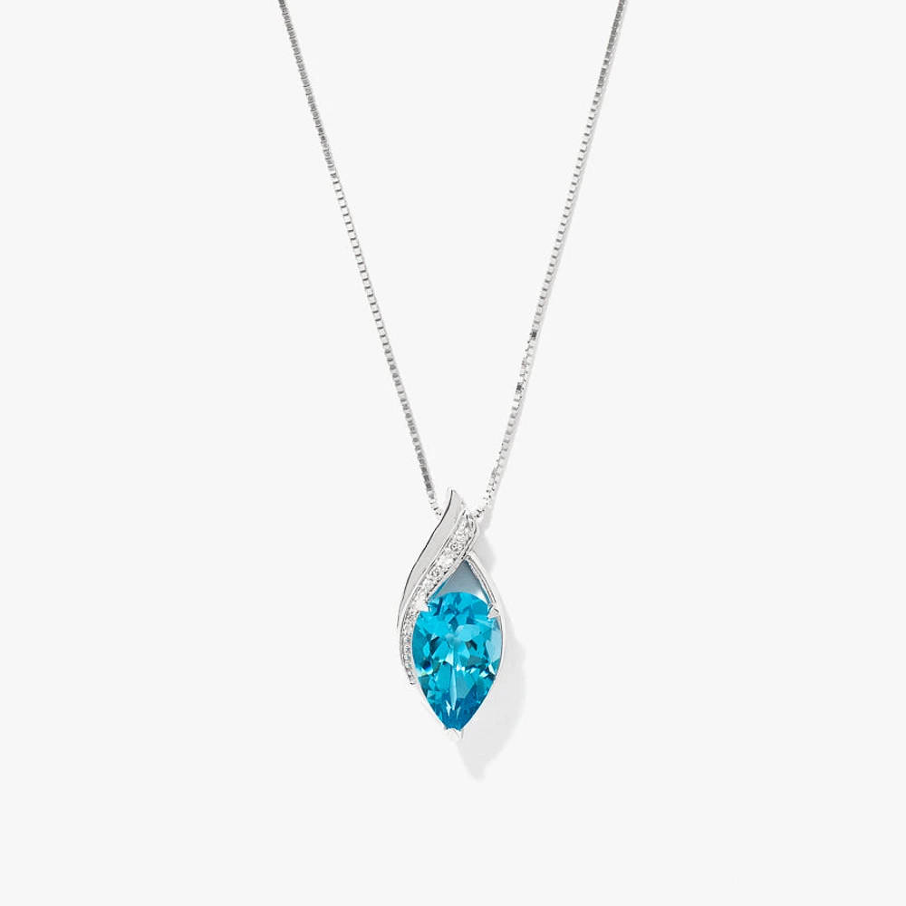 Blue Topaz Pendant Necklace in 10K White Gold