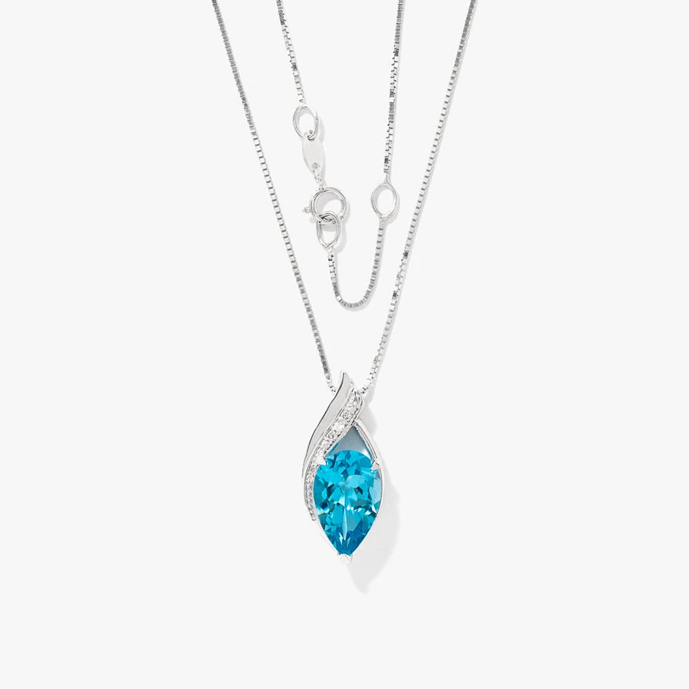 Blue Topaz Pendant Necklace in 10K White Gold