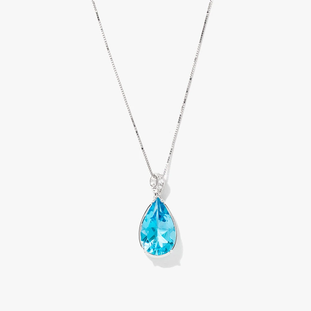 Blue Topaz Pendant Necklace in 10K White Gold