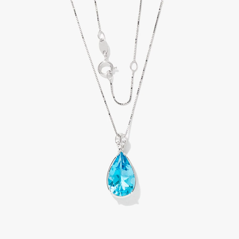 Blue Topaz Pendant Necklace in 10K White Gold