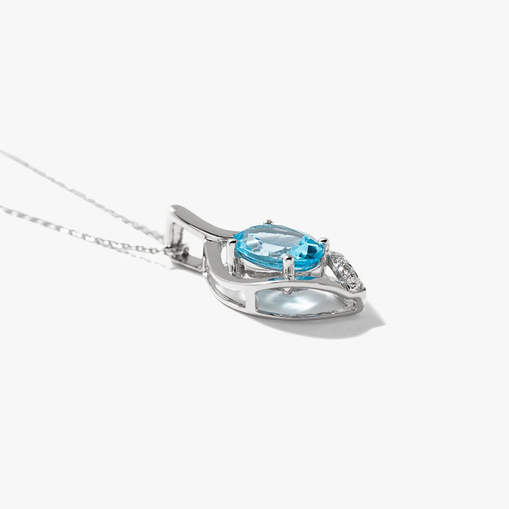 Blue Topaz Pendant Necklace in 10K White Gold