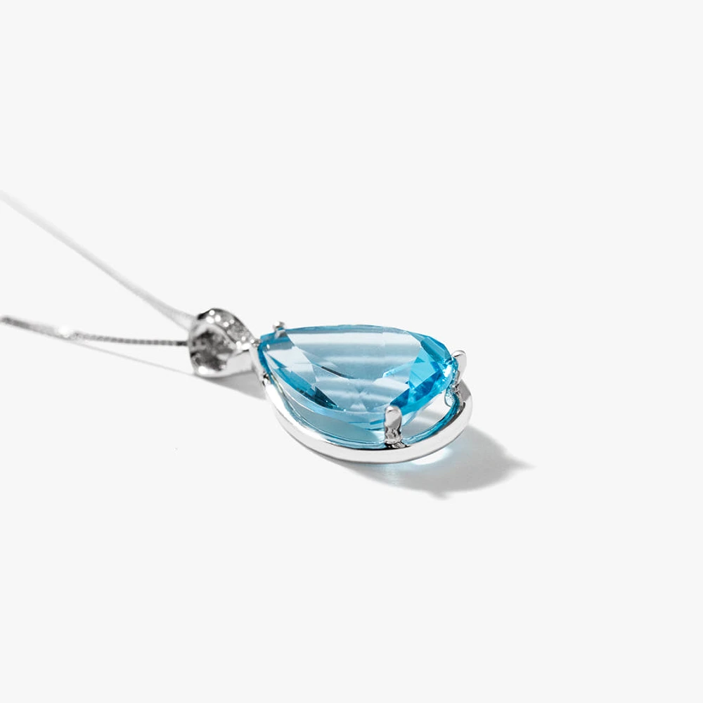 Blue Topaz Pendant Necklace in 10K White Gold