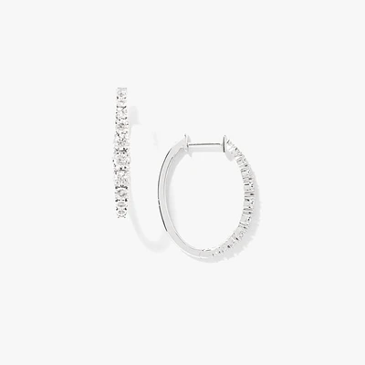 Fara- Diamond Oval Shape Hoop Earrings In 10K Gold (0.50 ct tw